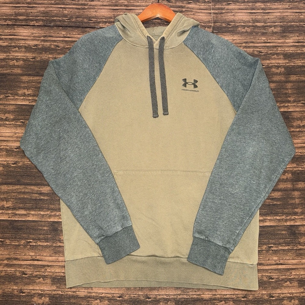 Under Armour Hoodie Mens M Green Colorblock Kangaroo Pocket Raglan Sleeve